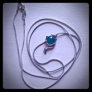 Cute 925 solid silver necklace with green pendant